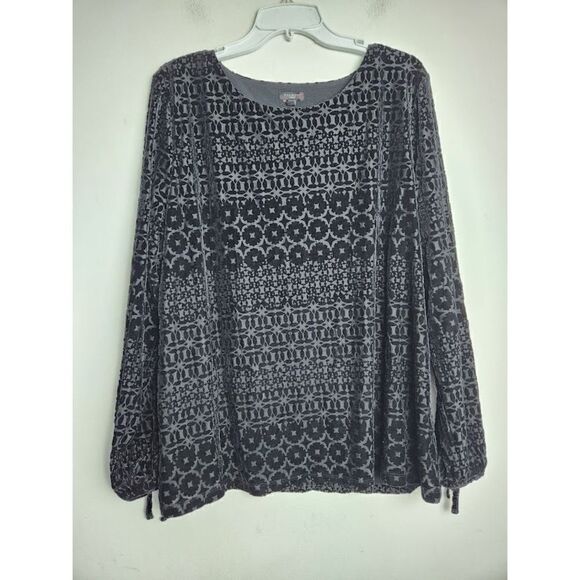 Talbots Tops - Talbots Women Black Geometric Print Velvet Squared Blouse size 2X